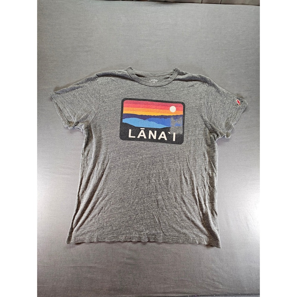 League 91 Lanai Hawaii Graphic T-Shirt Mens 2XL Heather Gray Sunset Landscape